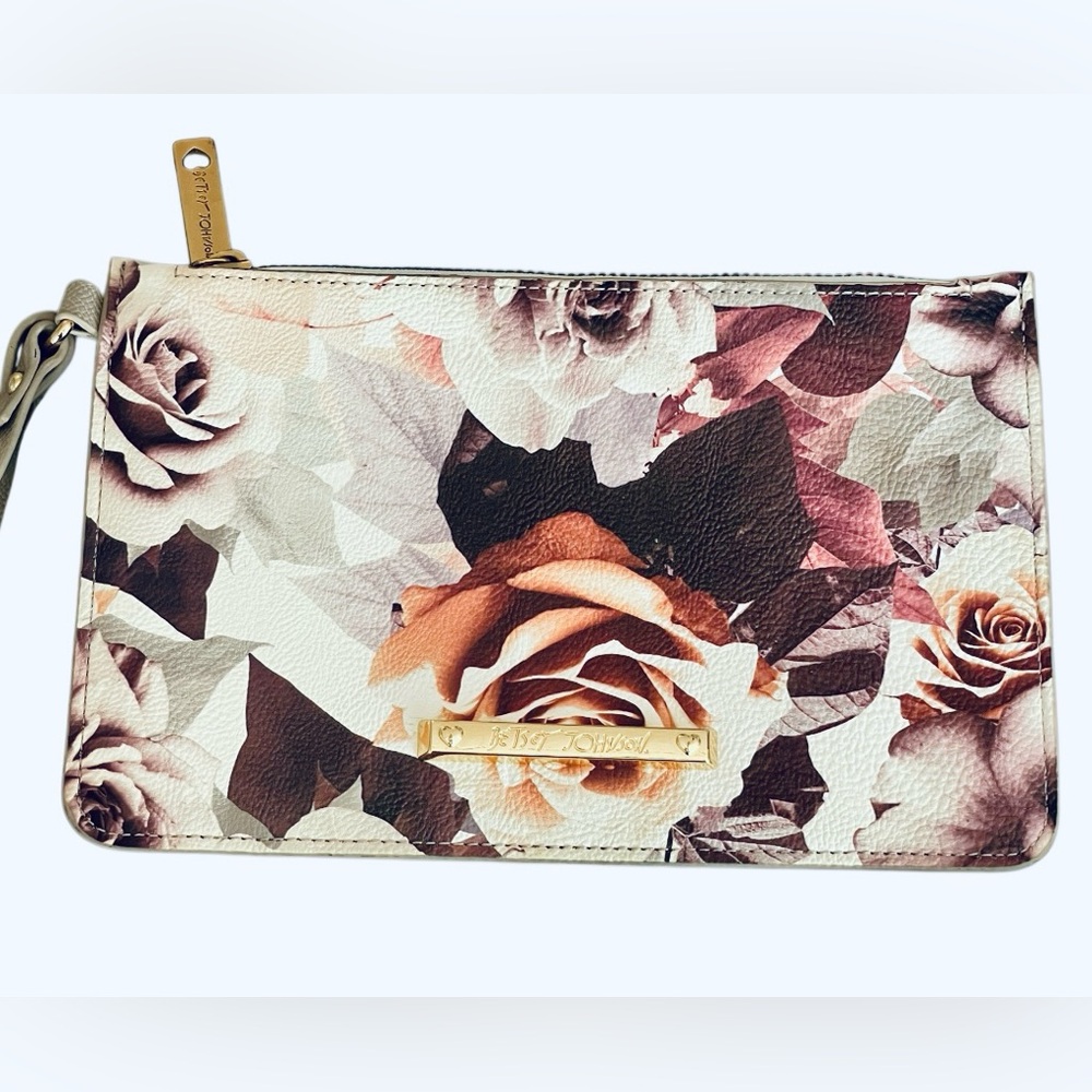 Betsey Johnson Large Beige Tote Purse Bag With Wristlet Floral Pattern - Picture 13 of 16